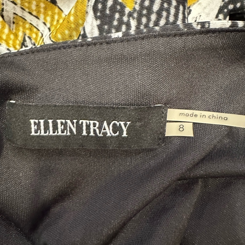 Ellen Tracy Dress Size 8 Black White Yellow Chevron Belted 3/4 Sleeve NWT - Picture 6 of 10